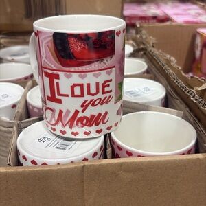 I Love You Mom Heart Print Ceramic Mug - Pink & Red